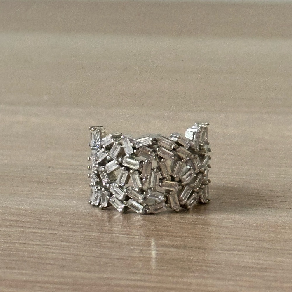 NEW silver tone faux baguette diamond large cocktail ring size 7
